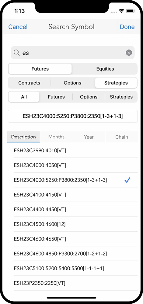 QST Mobile Trading Application For iOS And Android With Advanced Instrument Lookup Organized By Type: Futures, Options, Strategies, FX, By Category: Currencies, Financial Energy Or By Exchange